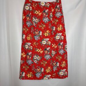 Gotcha Covered Vintage 90s Red Floral Denim Maxi Wrap Skirt Size 12 USA Cottage